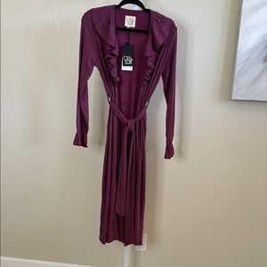 NWT Chaser small maroon Long Sleeve Cardigan with Ruffle Detail